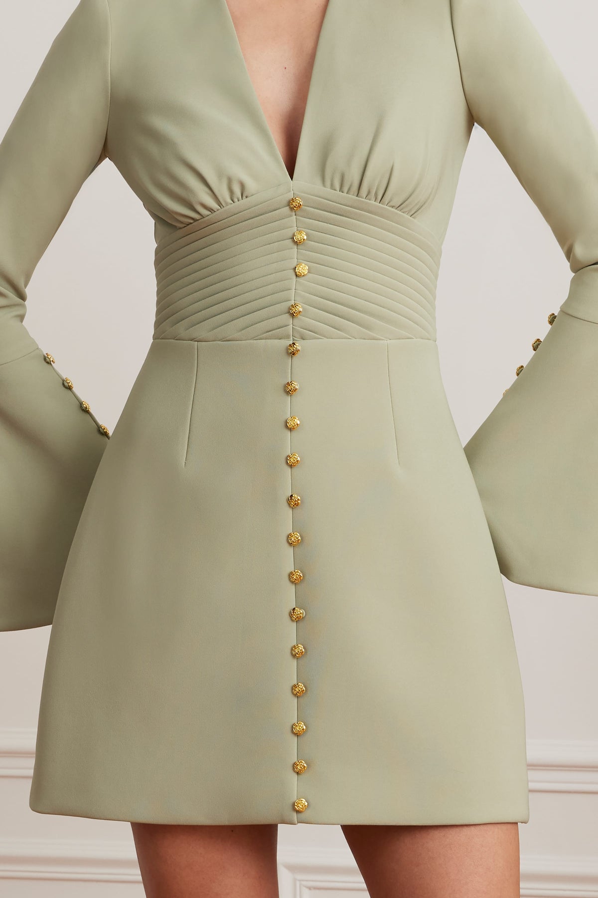 LARA V Neck Mini Dress in Sage Position 2