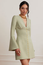 LARA V Neck Mini Dress in Sage Position 7