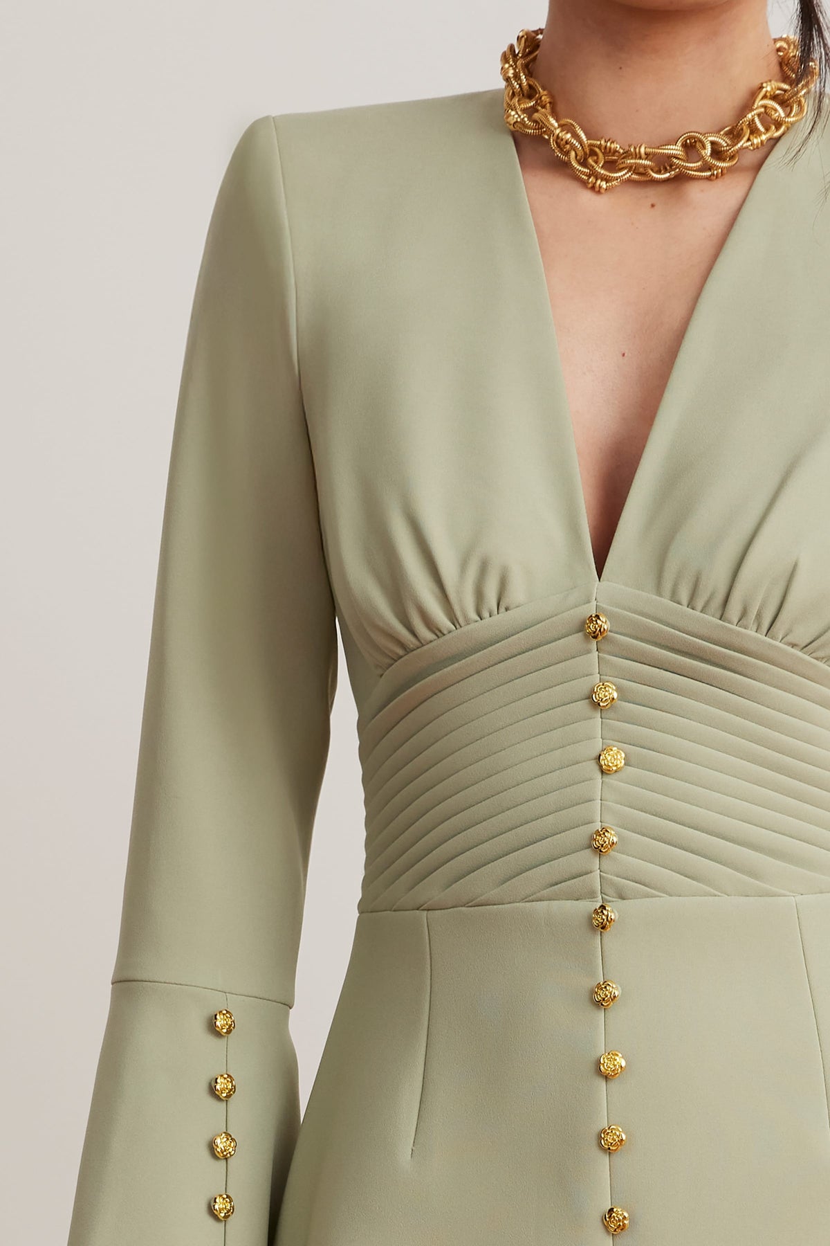 LARA V Neck Mini Dress in Sage Position 4