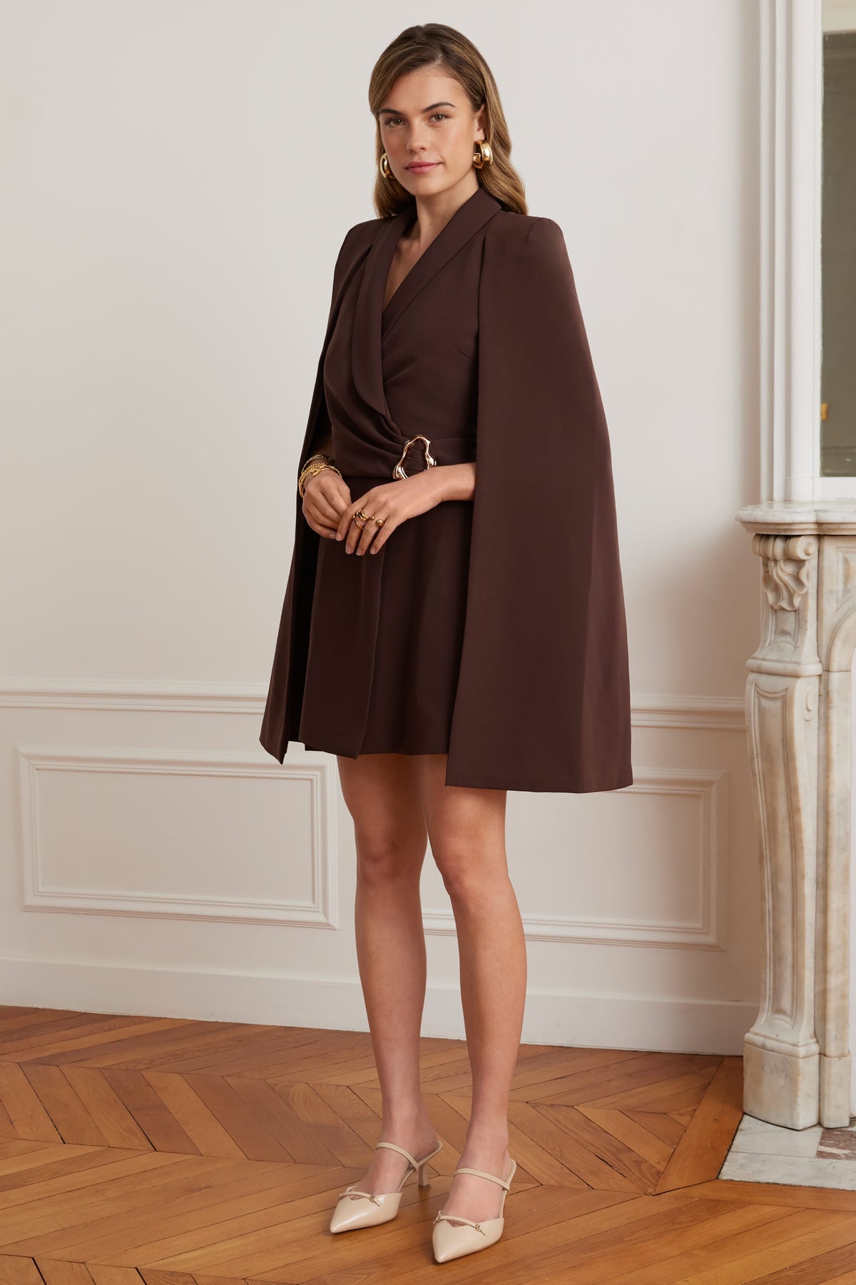 ALEXANDRA Cape Mini Dress in Brown Position 5