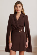 ALEXANDRA Cape Mini Dress in Brown Position 6