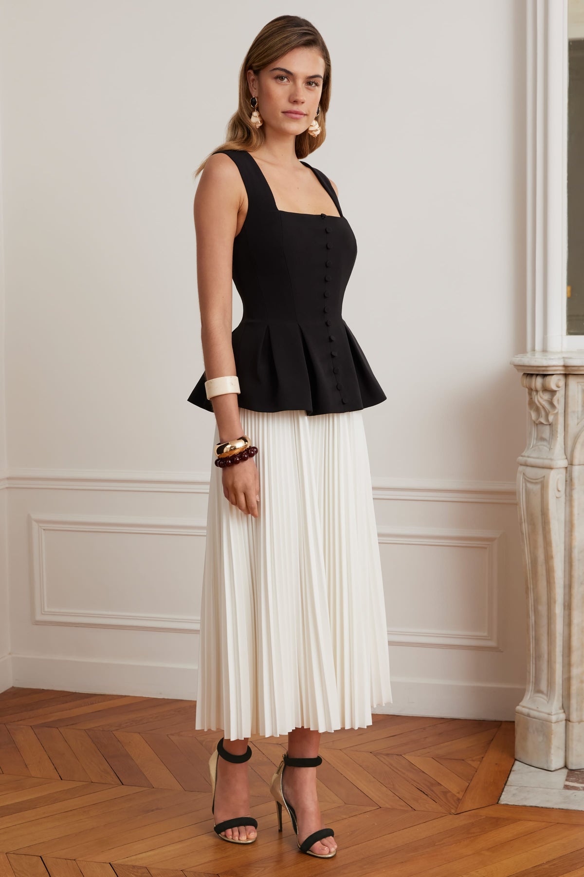 LANA Square Neck Midi Dress in Black & White Position 4
