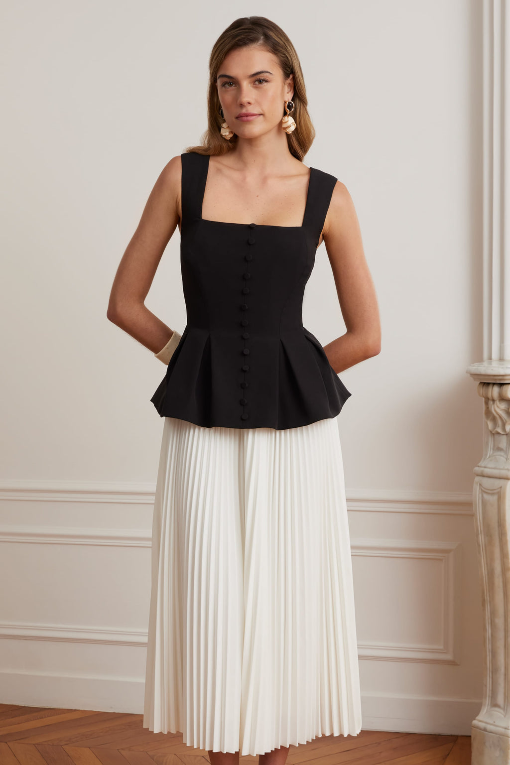 LANA Square Neck Midi Dress in Black & White Position 5