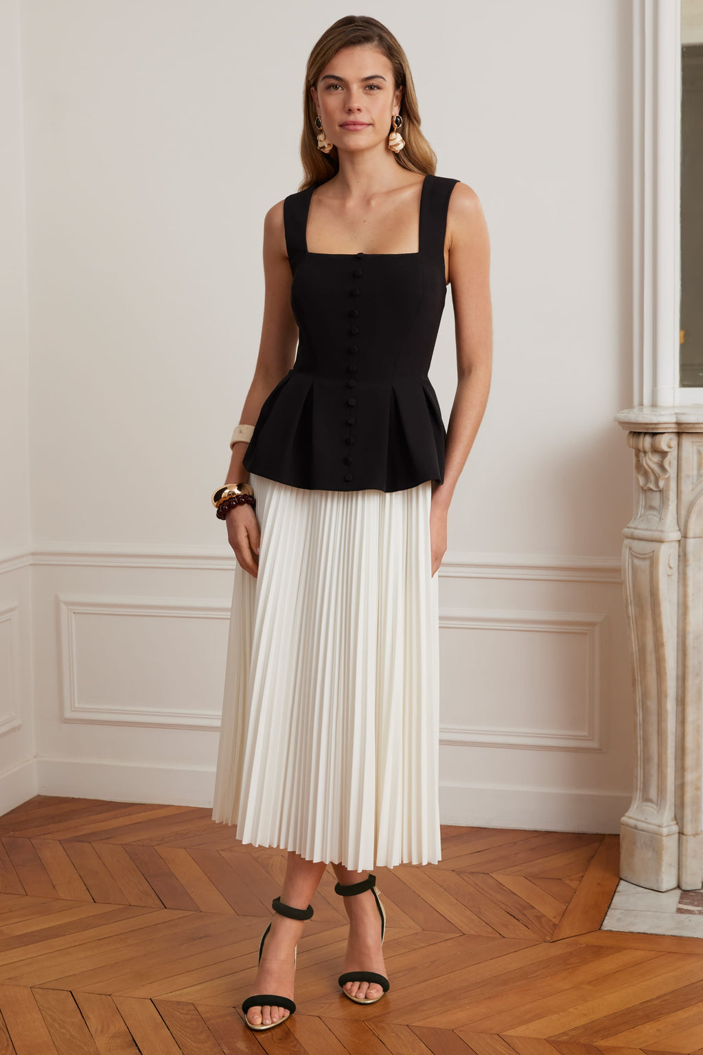 LANA Square Neck Midi Dress in Black & White Position 1