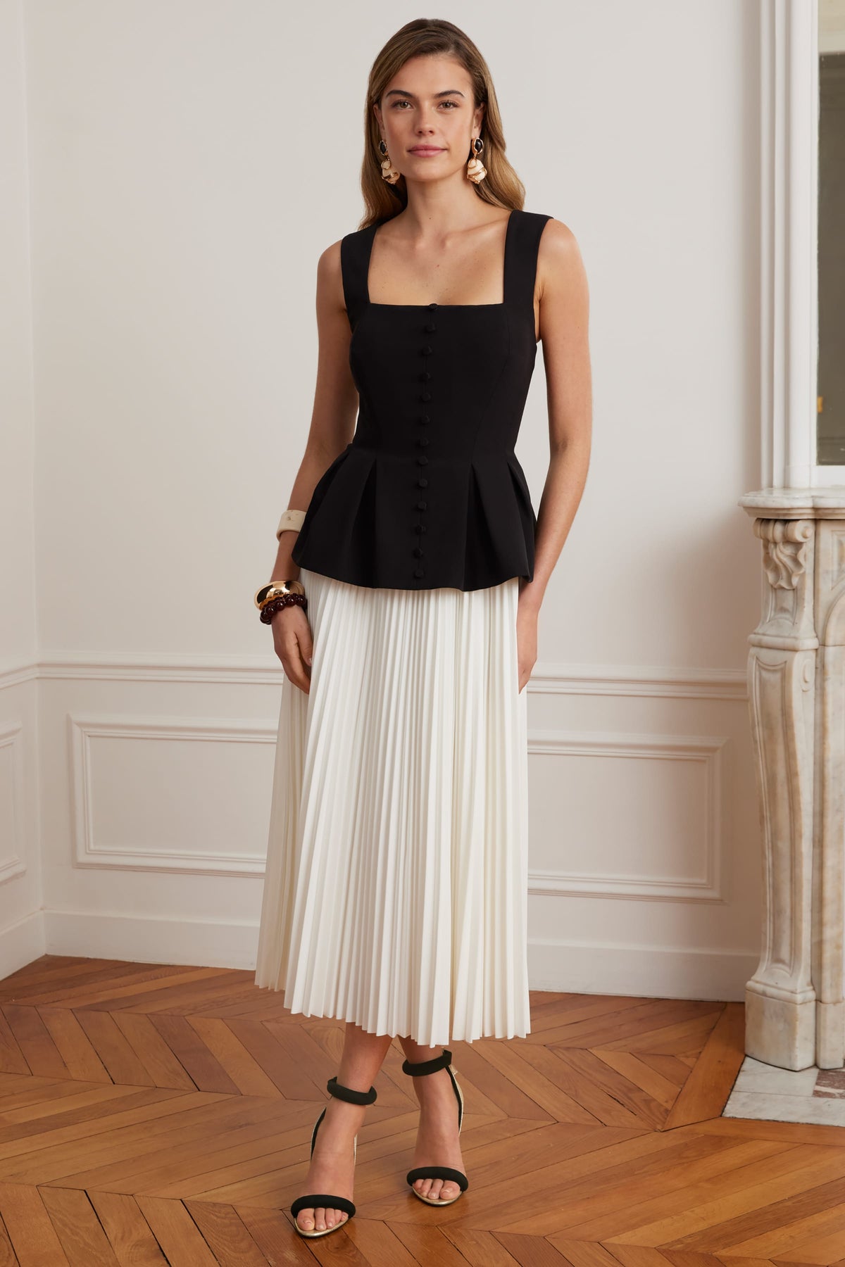 LANA Square Neck Midi Dress in Black & White Position 1