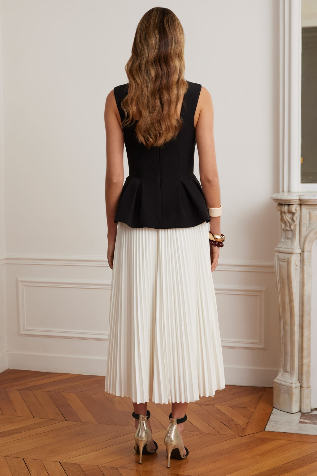 LANA Square Neck Midi Dress in Black & White Position 3