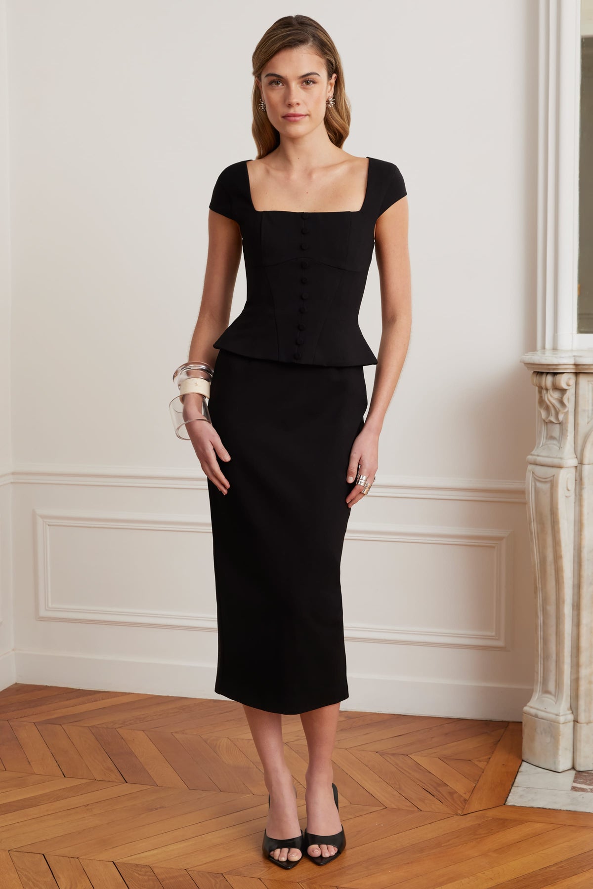 ELISA Ponte Midi Dress in Black Position 5