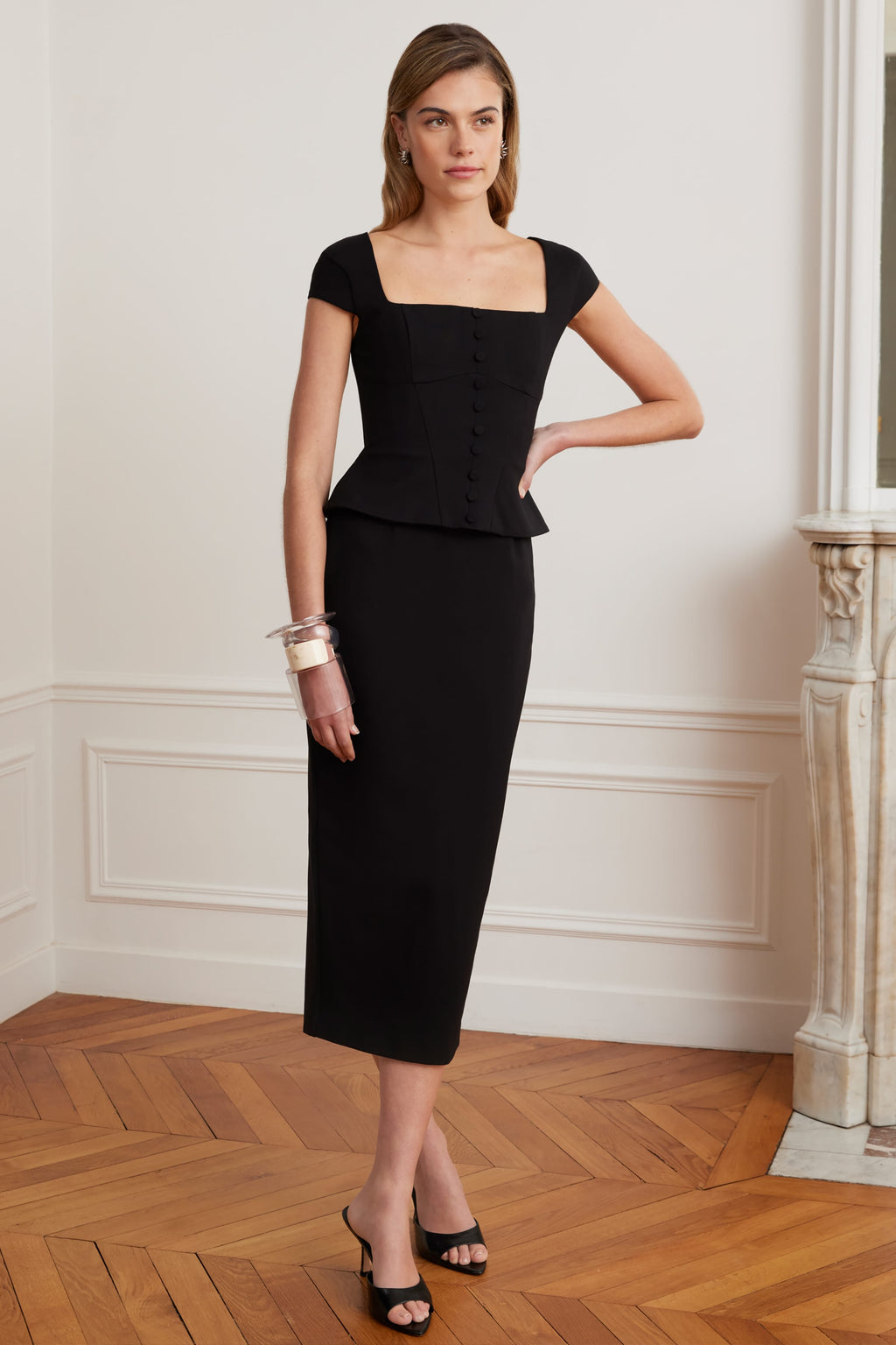 ELISA Ponte Midi Dress in Black Position 6
