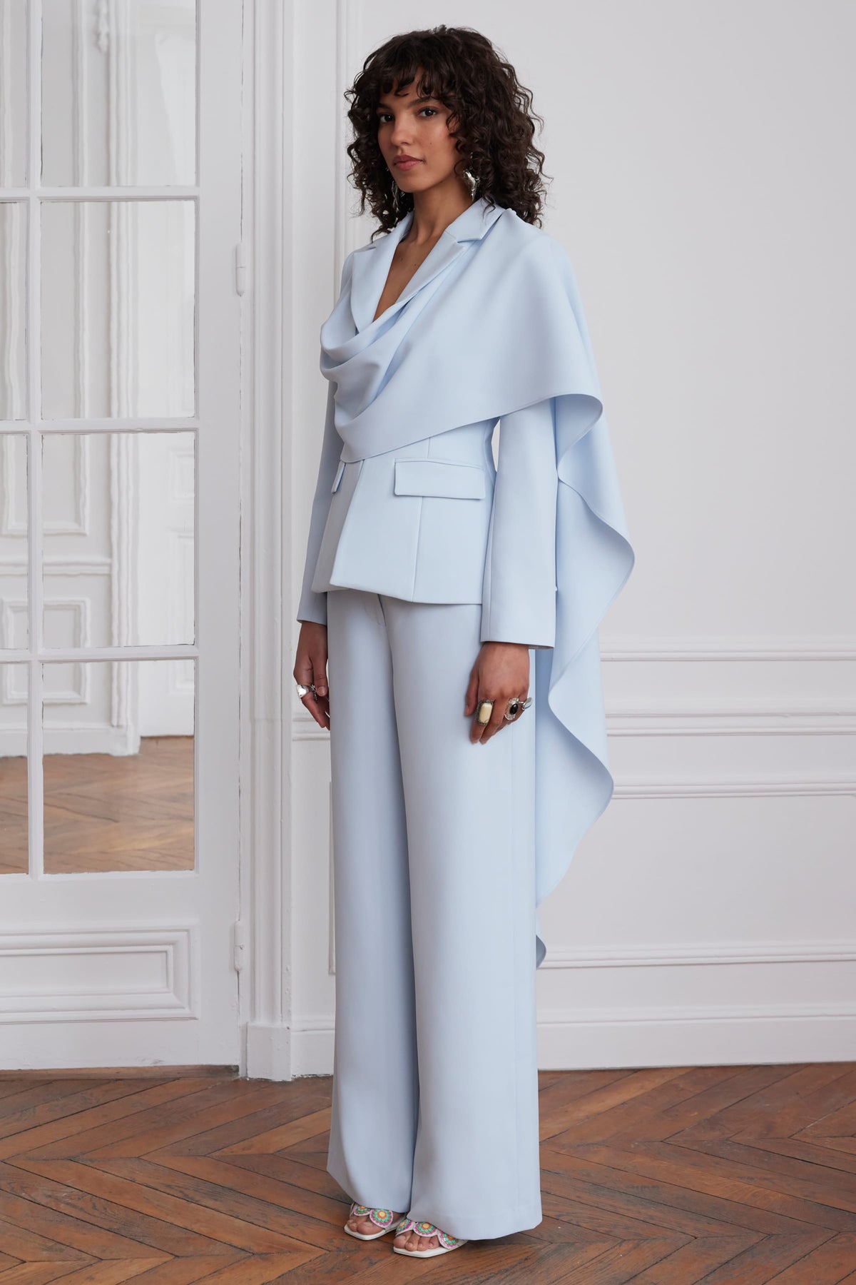 EMBER Cape Blazer in Light Blue Position 6
