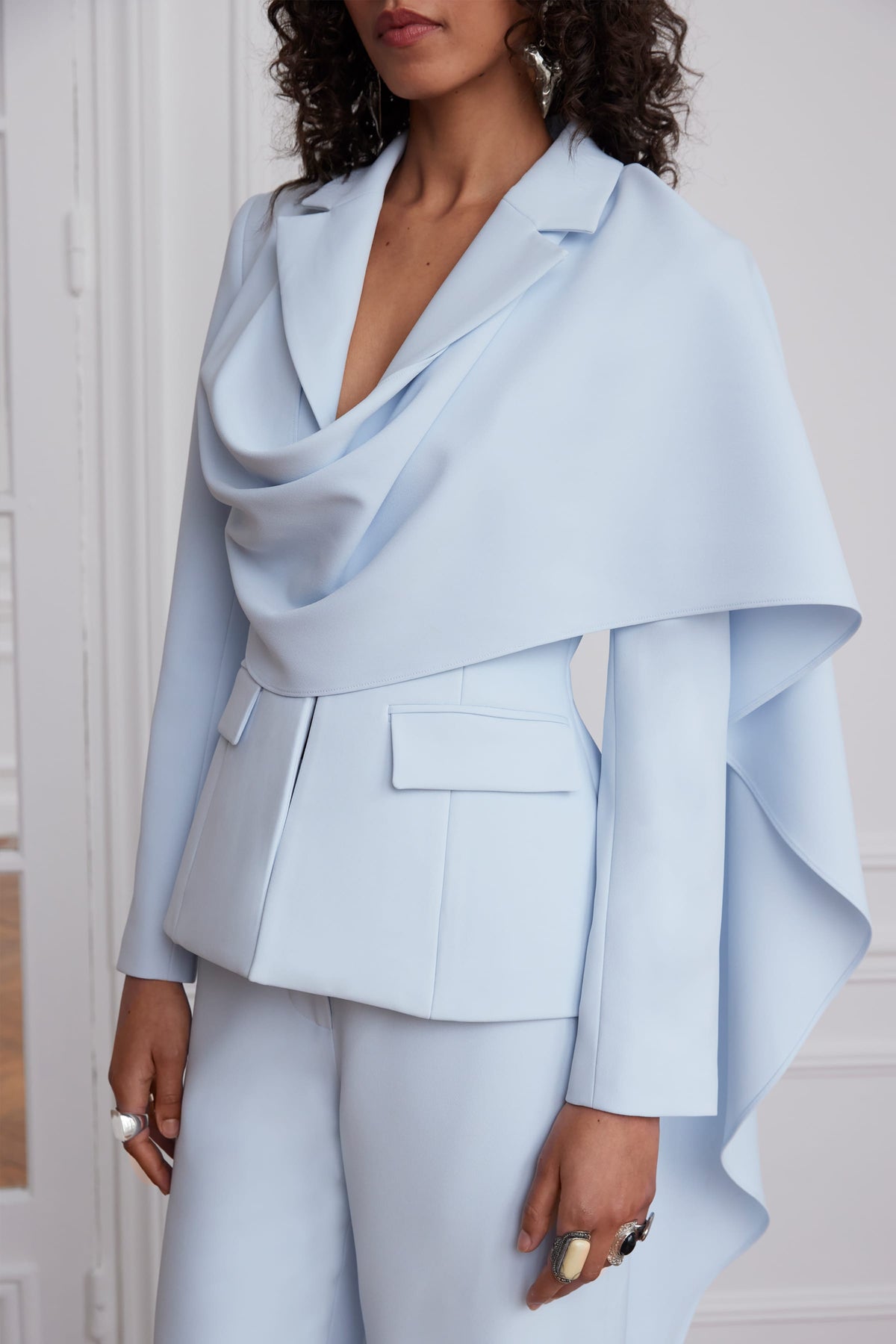 EMBER Cape Blazer in Light Blue Position 2
