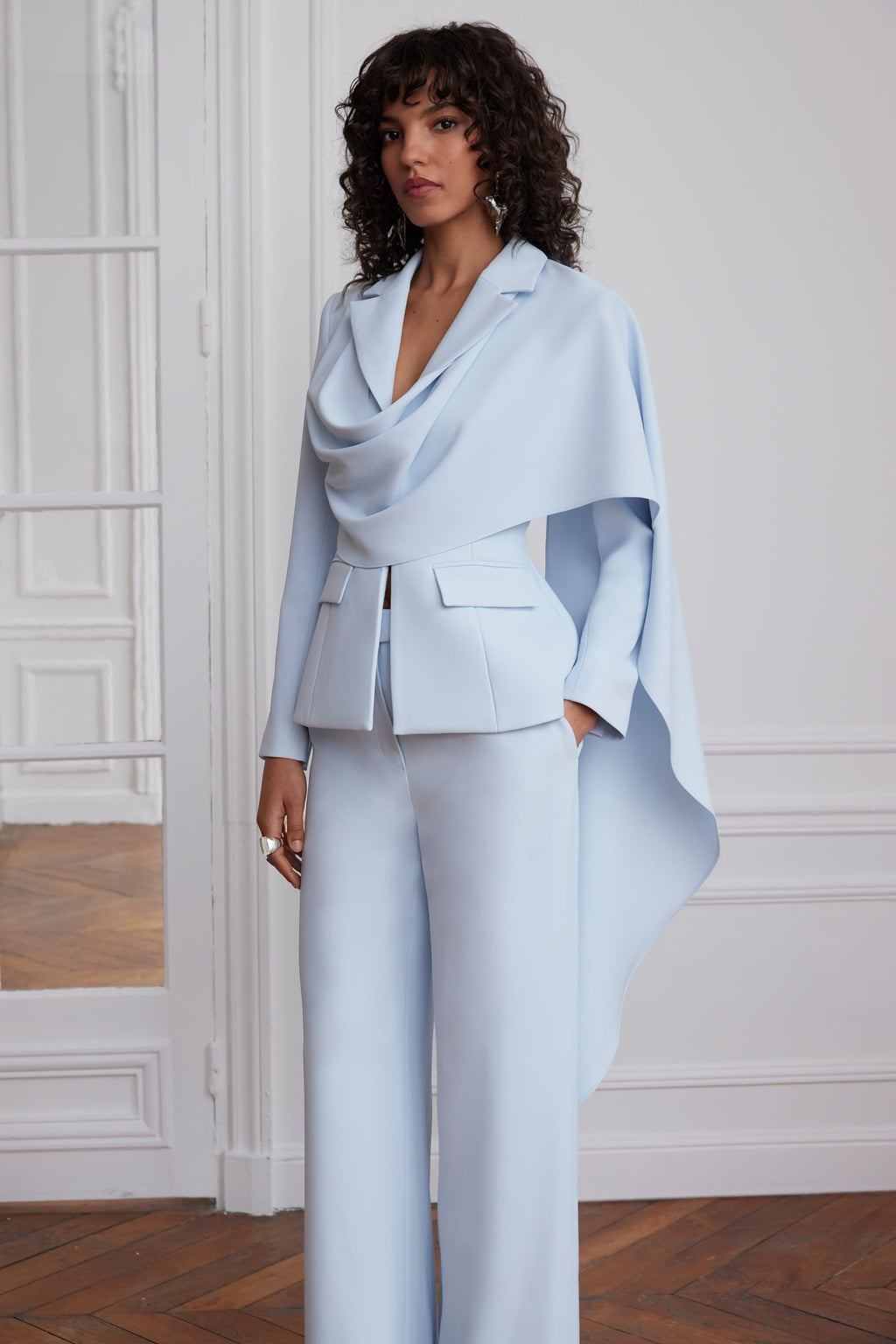 EMBER Cape Blazer in Light Blue Position 1