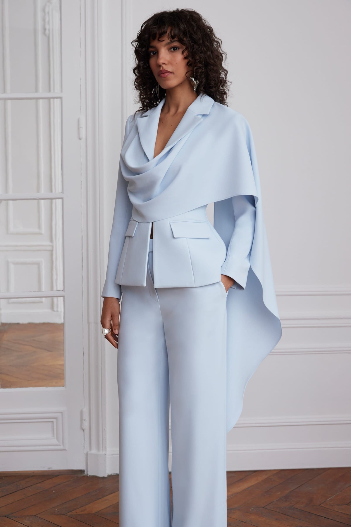 EMBER Cape Blazer in Light Blue Position 1