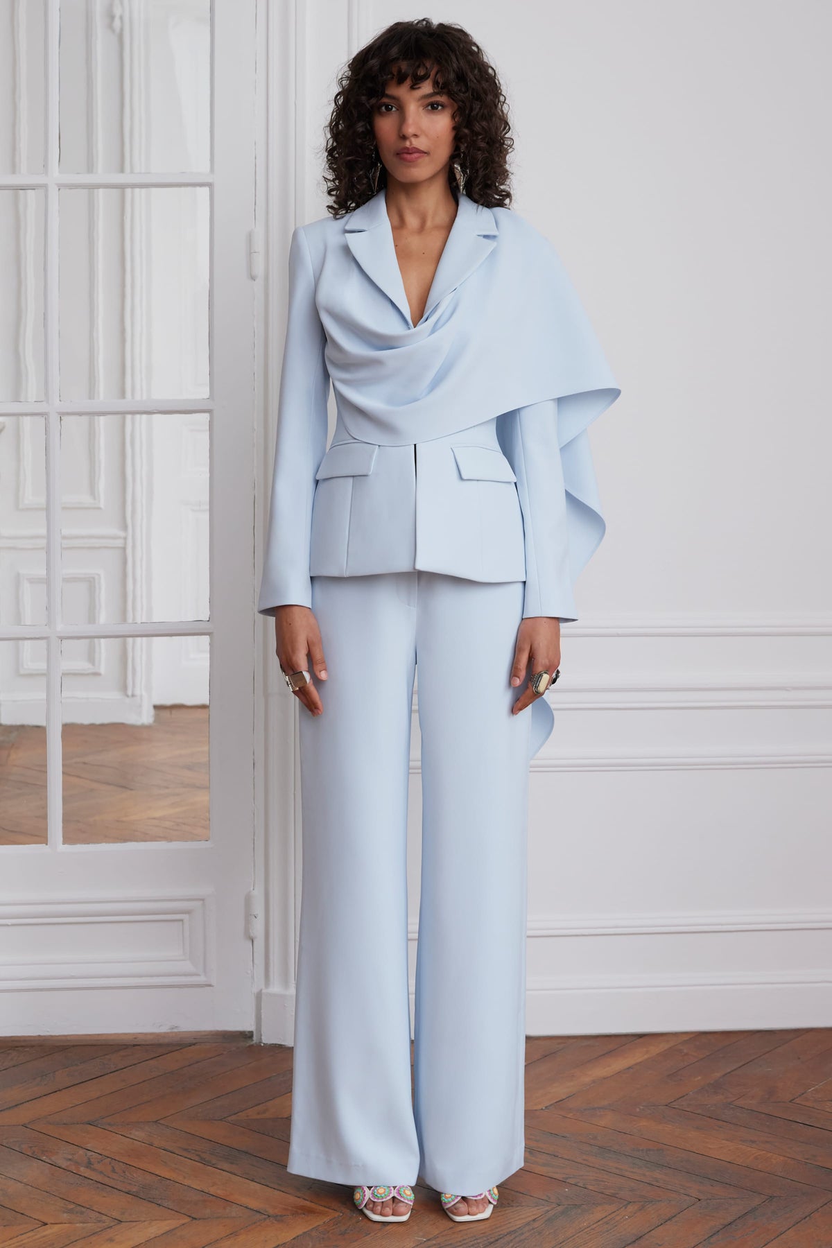 EMBER Cape Blazer in Light Blue Position 4