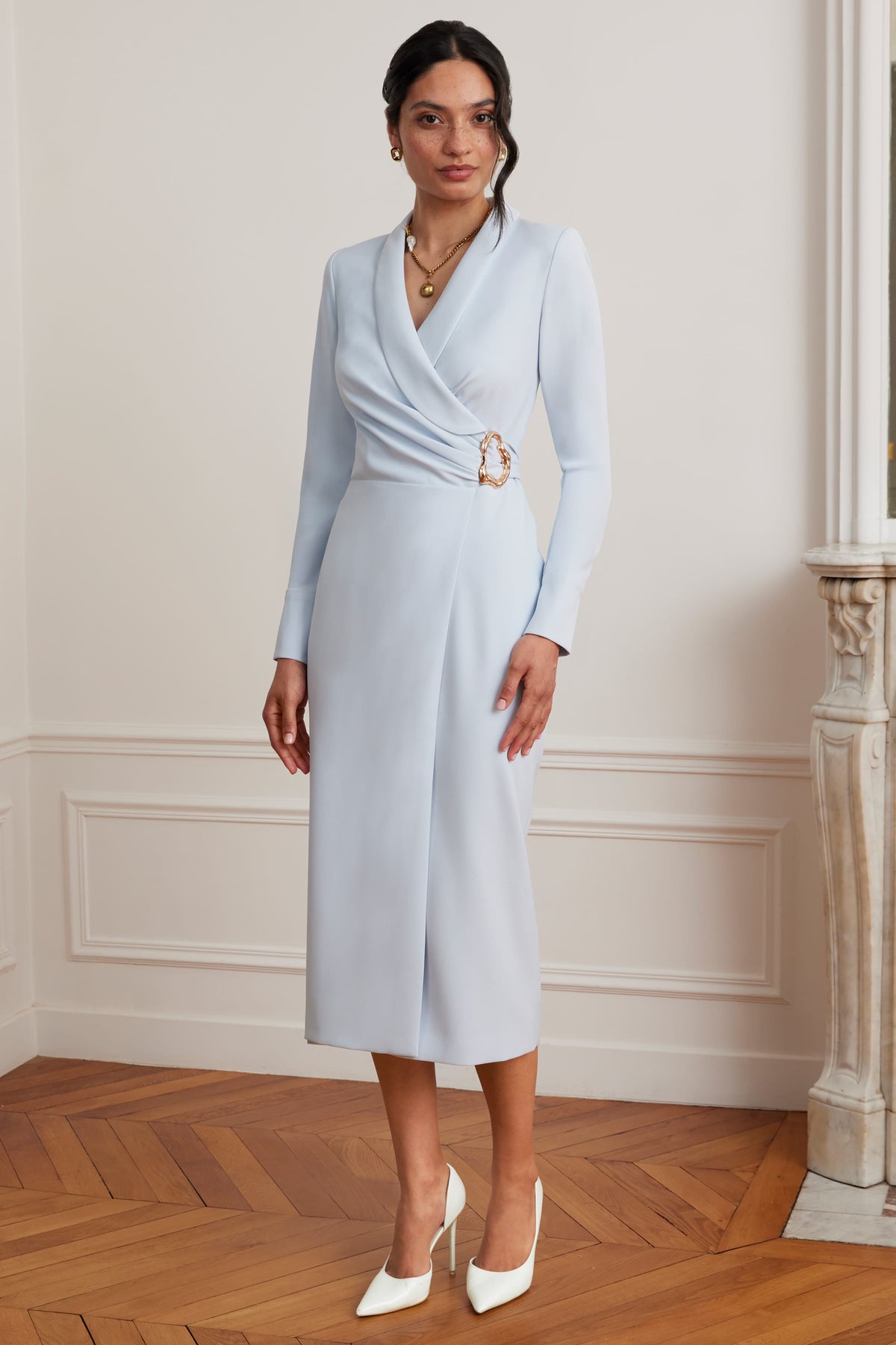 LILIANNE Wrap Midi Dress in Blue Position 5