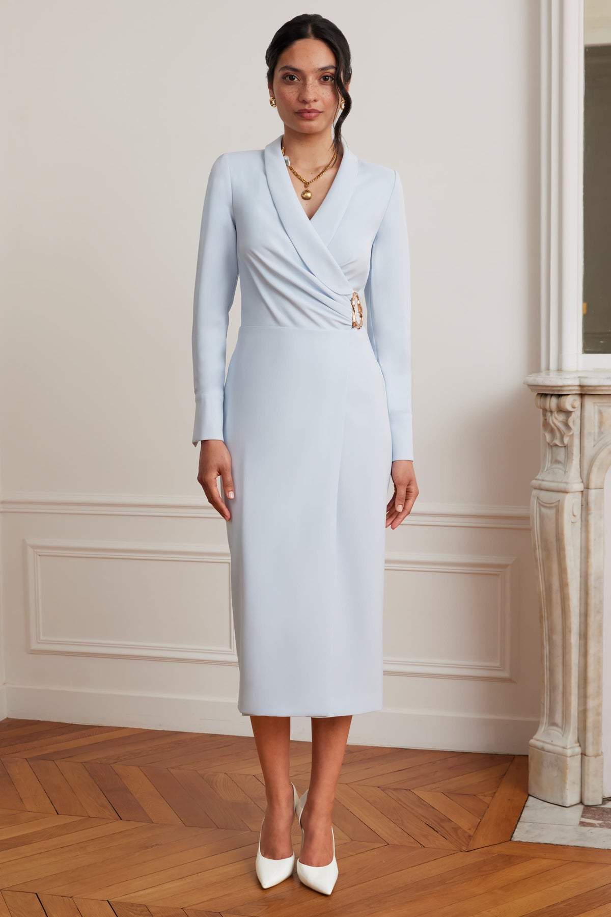 LILIANNE Wrap Midi Dress in Blue Position 3