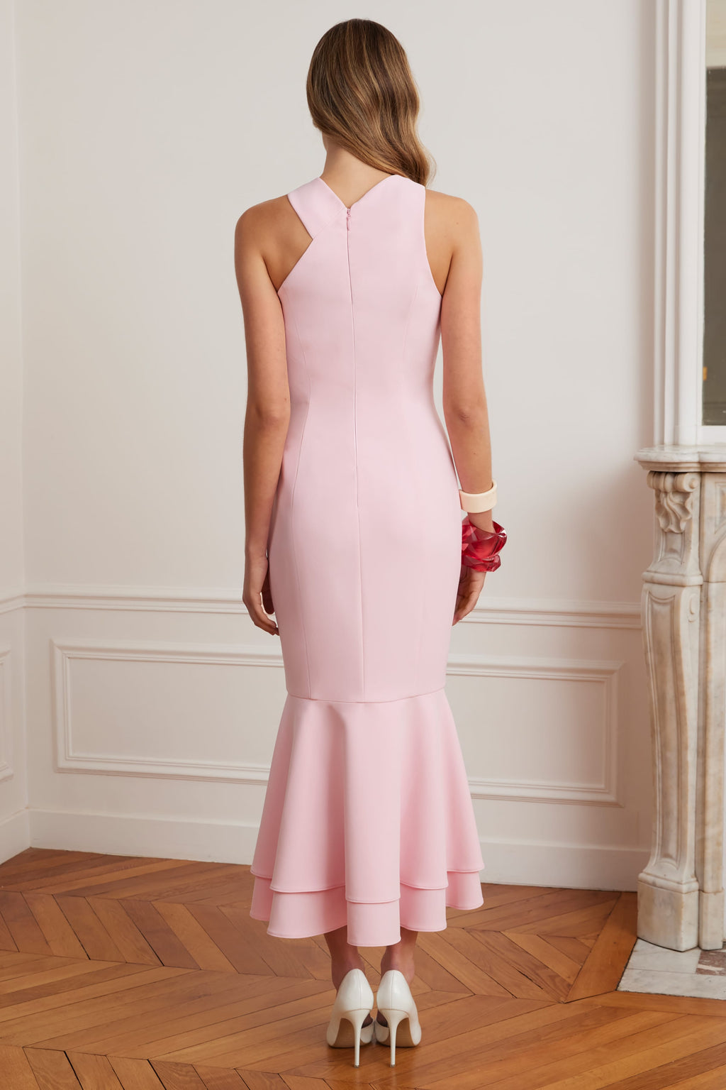 ALTHEA Halter Neck Midi Dress in Pink Position 4