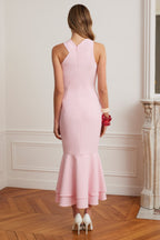 ALTHEA Halter Neck Midi Dress in Pink Position 4