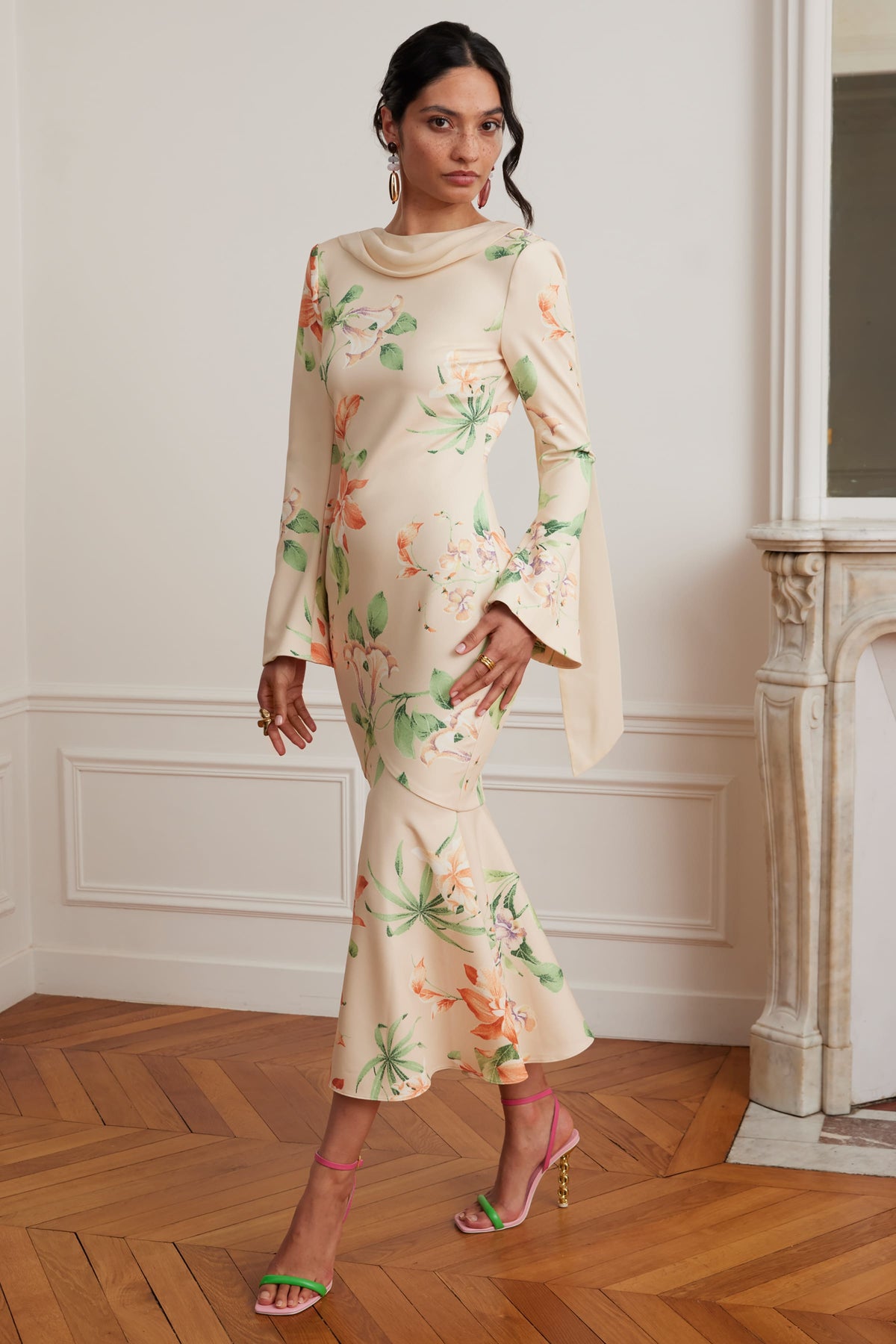 BROOKE Cowl Neck Midi Dress in Floral Print Position 5