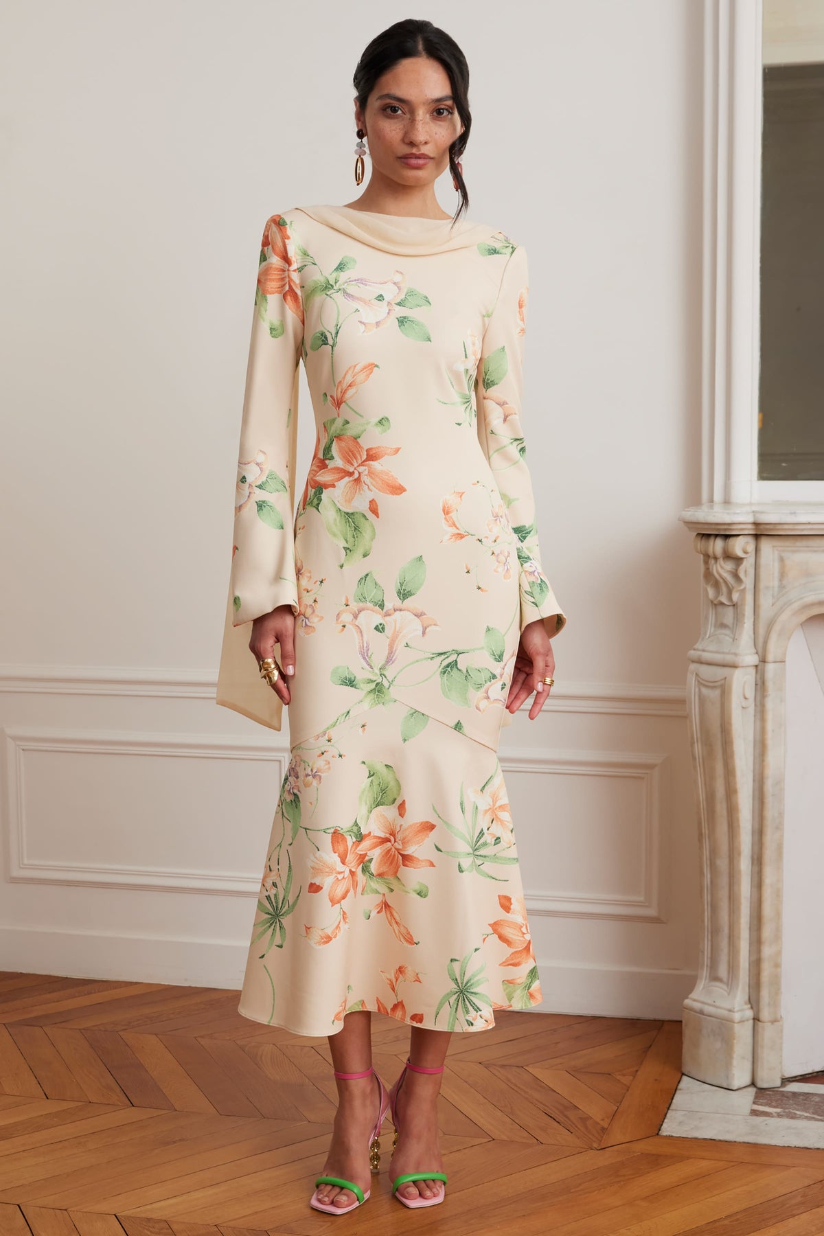 BROOKE Cowl Neck Midi Dress in Floral Print Position 4