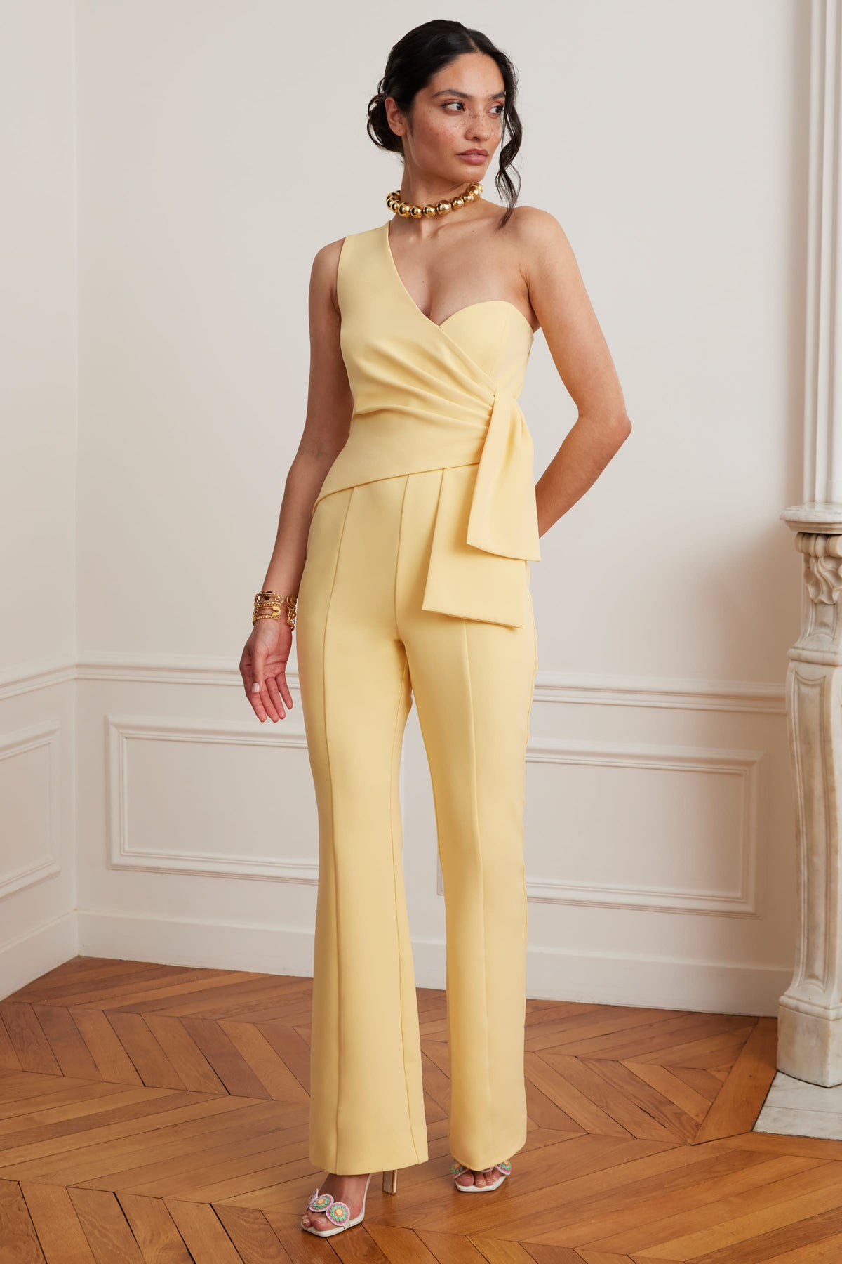 HALLIE Asymmetric Jumpsuit in Yellow Position 5
