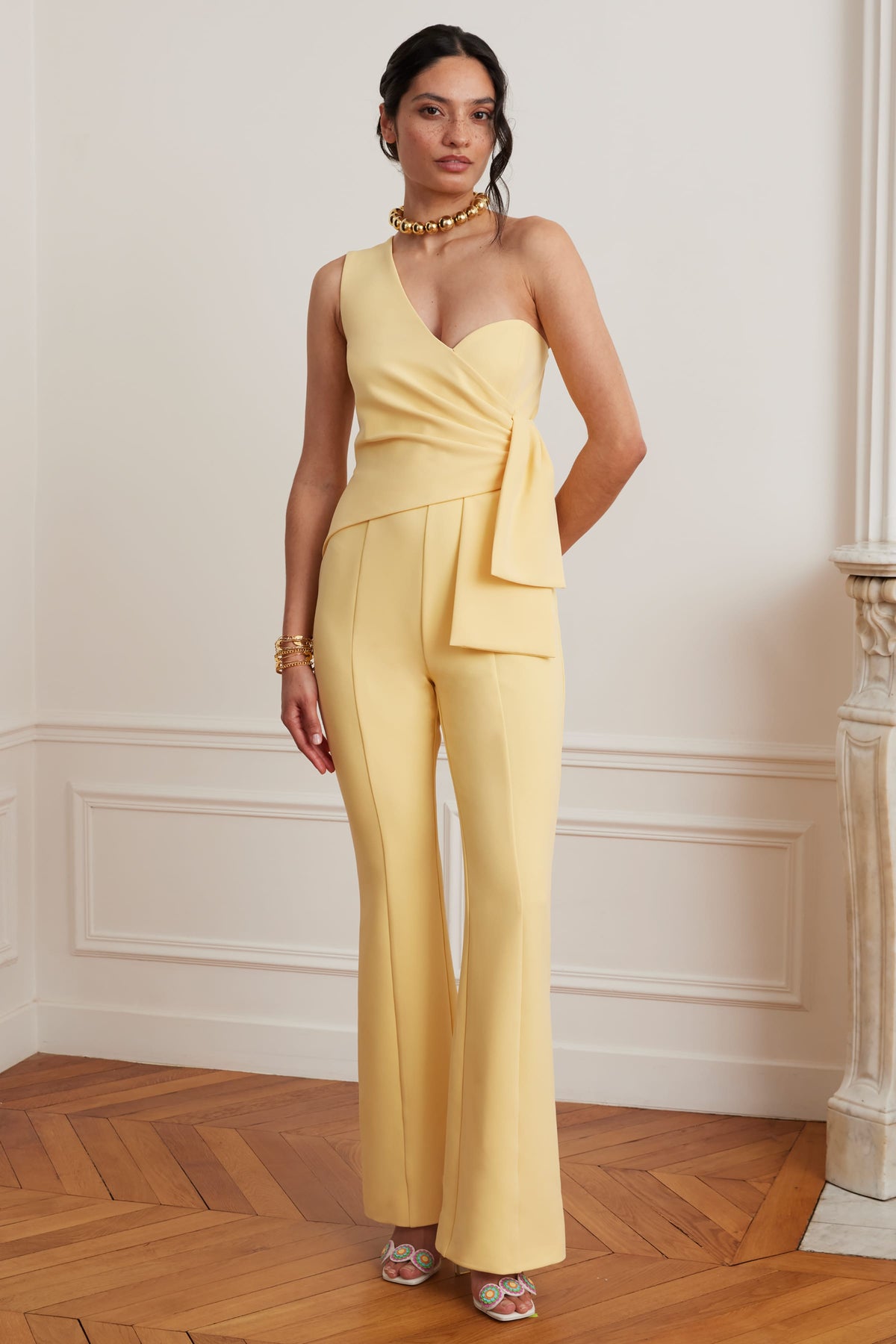 HALLIE Asymmetric Jumpsuit in Yellow Position 1