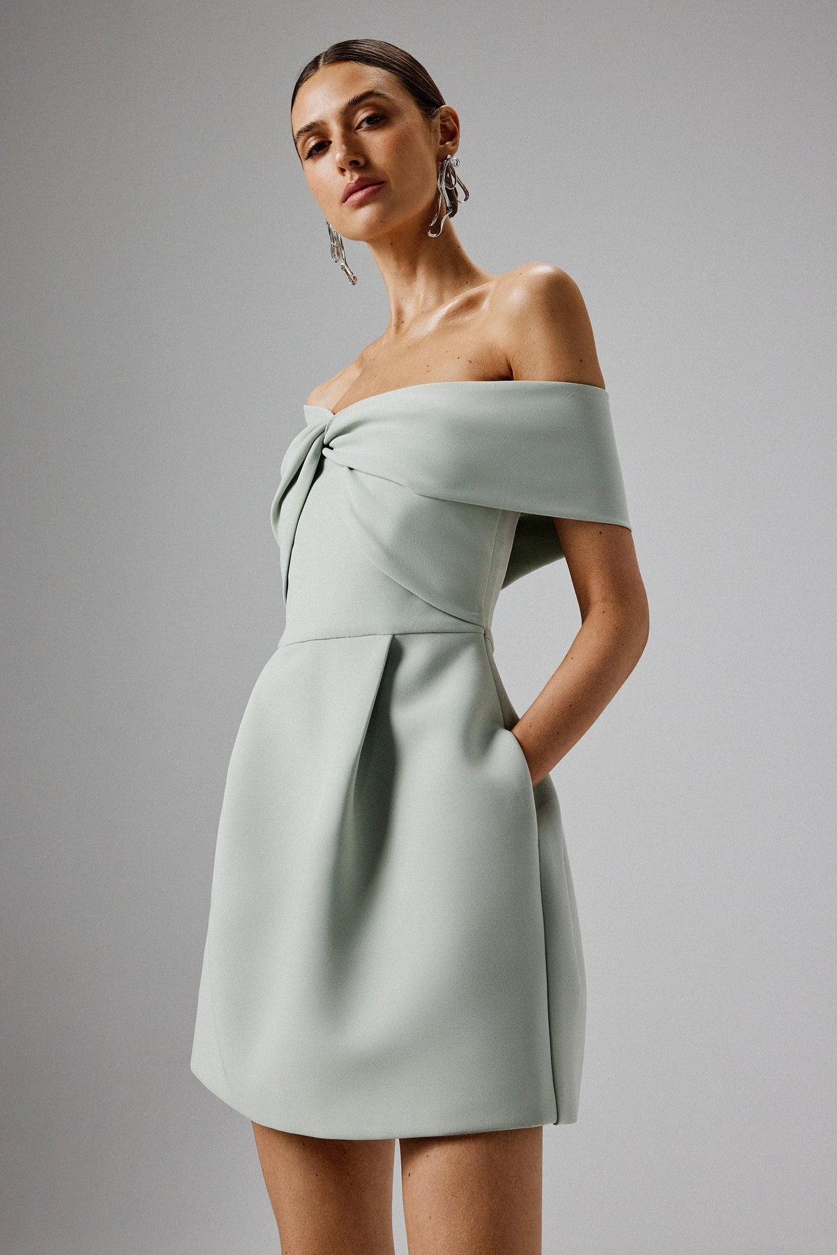 MILA Bardot Mini Dress in Green Position 1