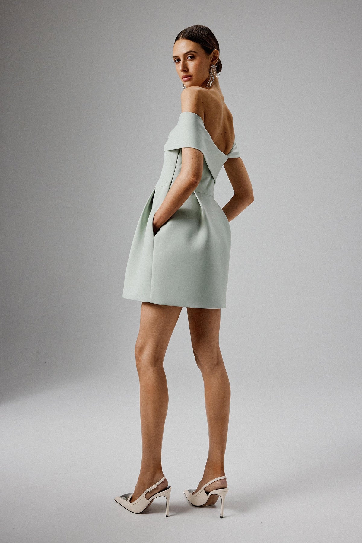 MILA Bardot Mini Dress in Green Position 4