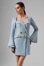 REBECCAH Boucle Blazer Mini Dress in Blue Position 1