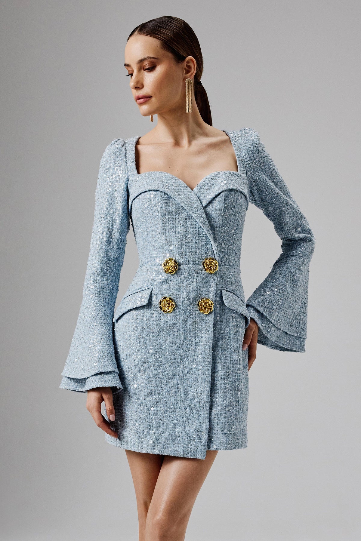 REBECCAH Boucle Blazer Mini Dress in Blue Position 1