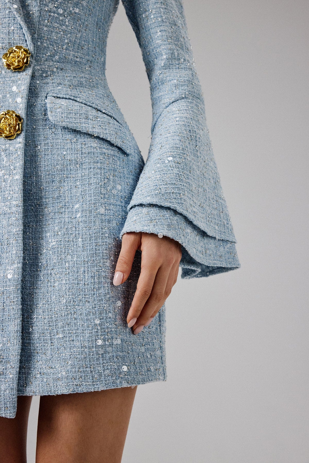 REBECCAH Boucle Blazer Mini Dress in Blue Position 2
