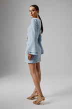 REBECCAH Boucle Blazer Mini Dress in Blue Position 4