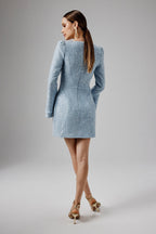 REBECCAH Boucle Blazer Mini Dress in Blue Position 5