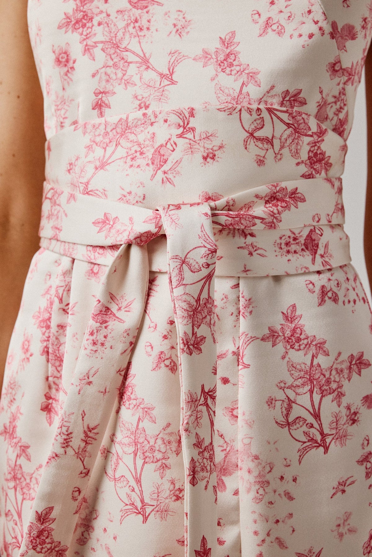 BRIELLE Satin Floral Midi Dress in Pink & White Position 3