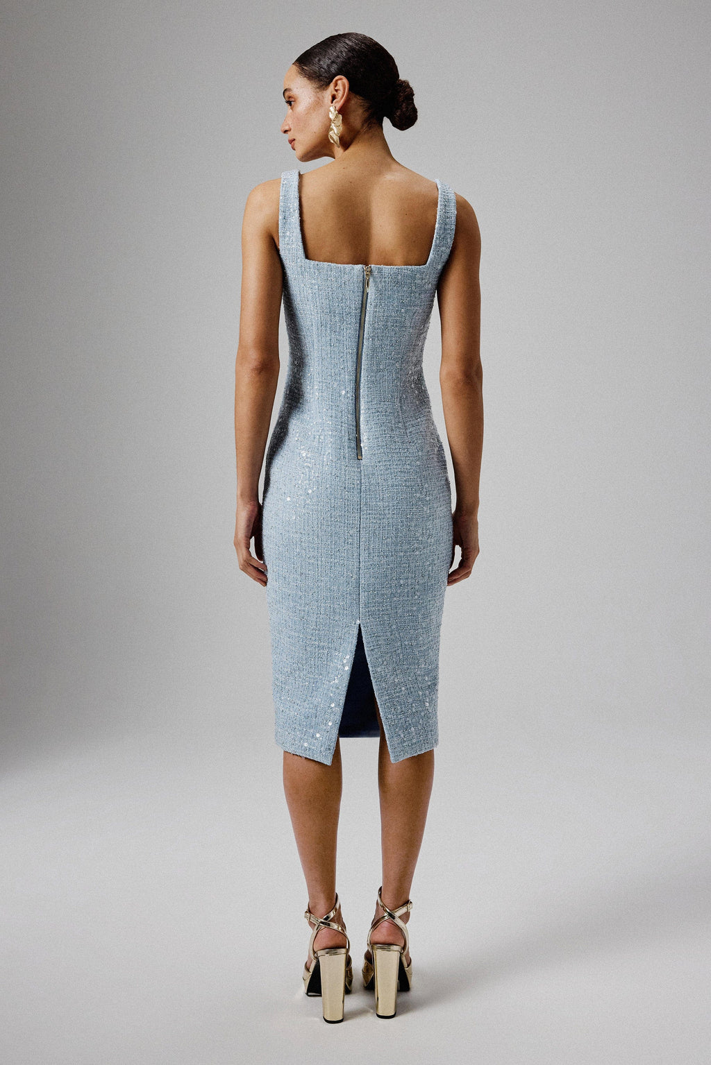 MARIE Square Neck Boucle Midi Dress in Blue Position 5