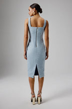 MARIE Square Neck Boucle Midi Dress in Blue Position 5
