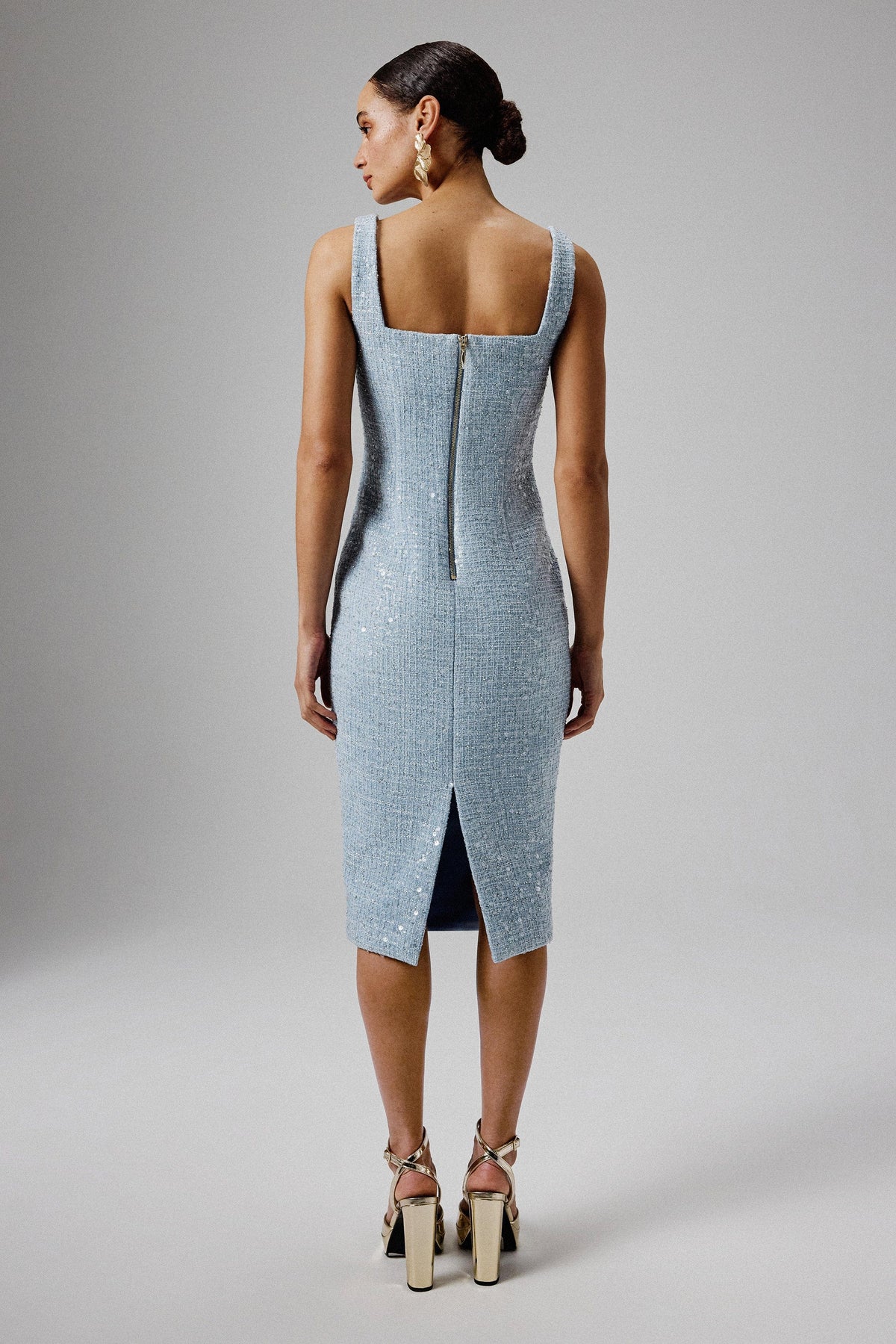 MARIE Square Neck Boucle Midi Dress in Blue Position 5