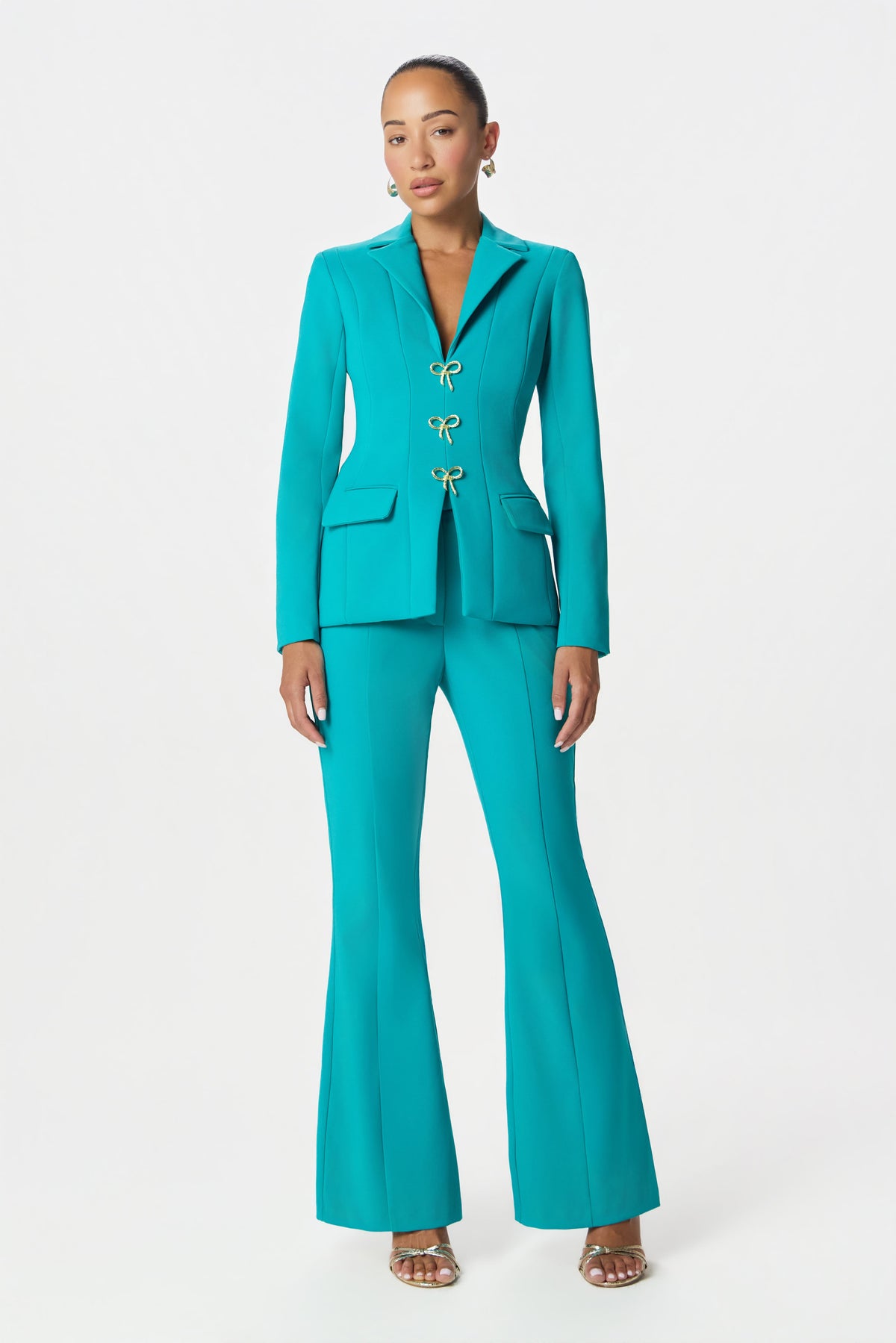 ALEXA Tailored Fit And Flare Pants In Teal Blue Position 1