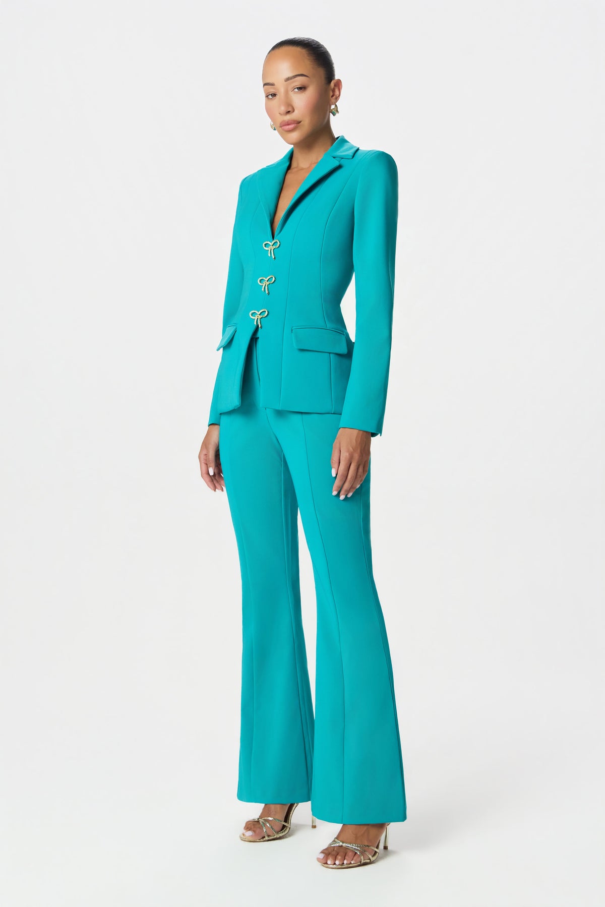 ALEXA Tailored Fit And Flare Pants In Teal Blue Position 2