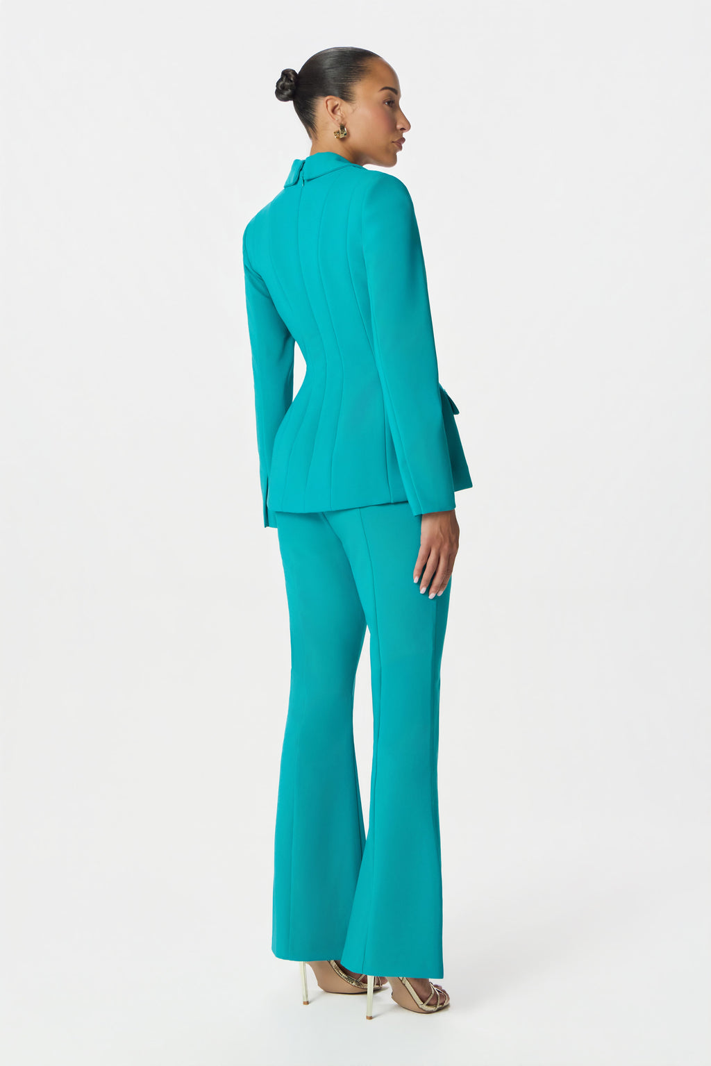 ALEXA Tailored Fit And Flare Pants In Teal Blue Position 5
