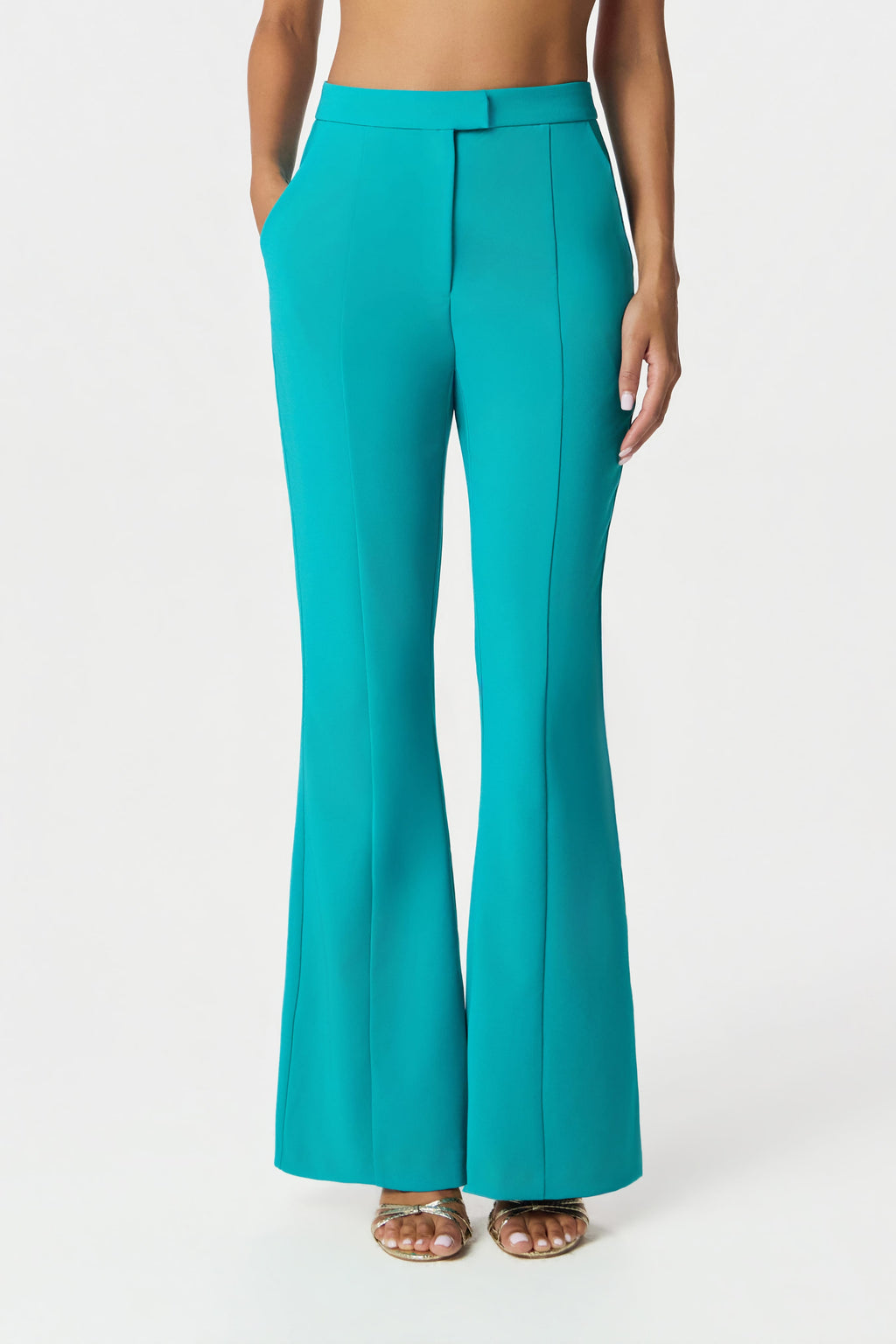 ALEXA Tailored Fit And Flare Pants In Teal Blue Position 3