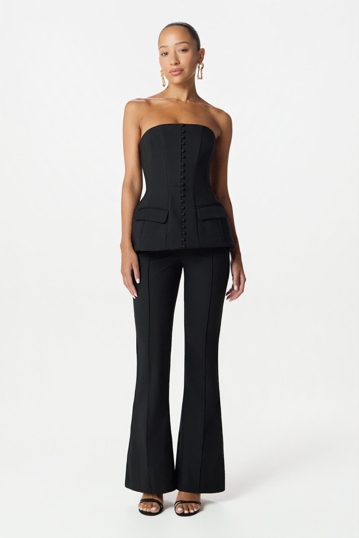 AMY Bandeau Flared Jumpsuit in Black Position 1