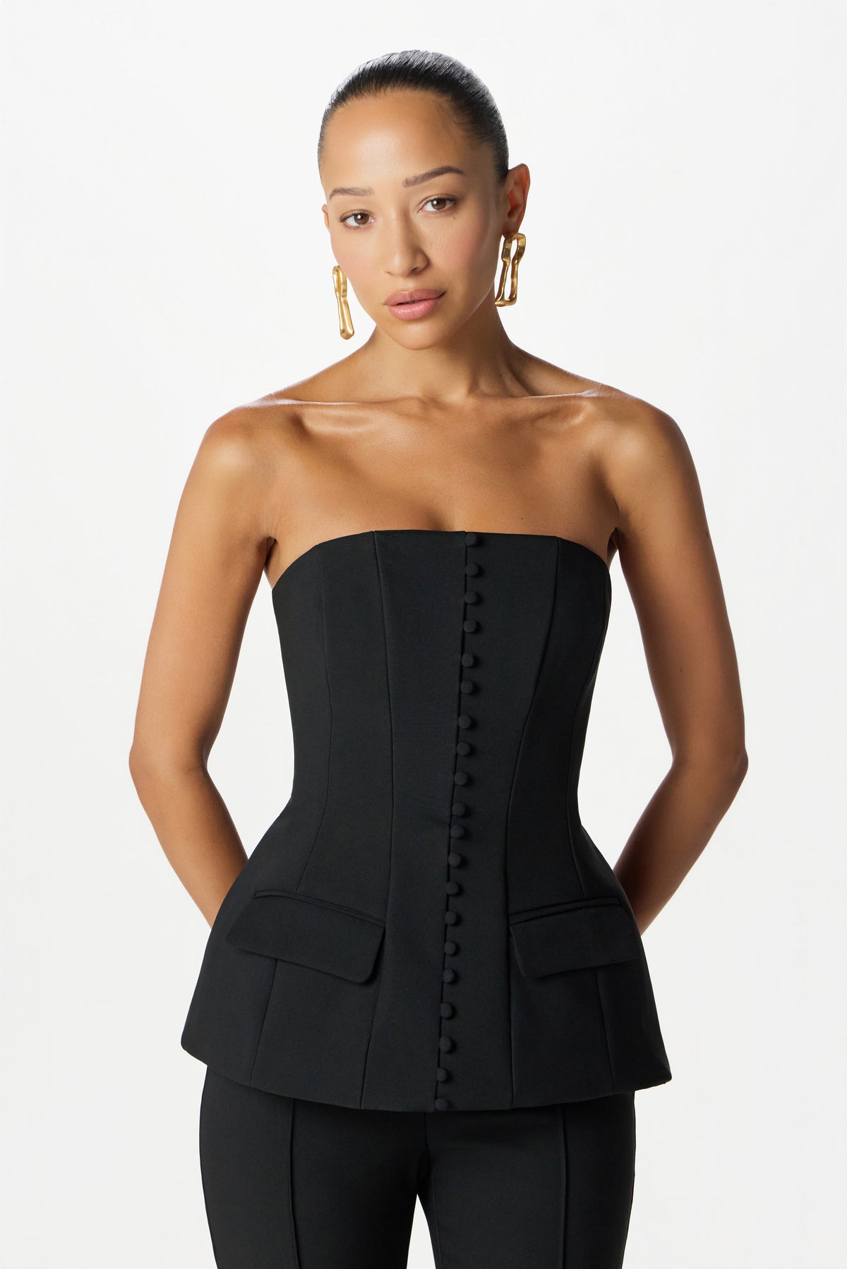 AMY Bandeau Flared Jumpsuit in Black Position 2