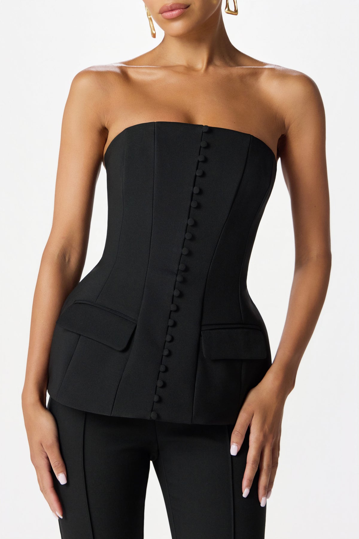 AMY Bandeau Flared Jumpsuit in Black Position 4