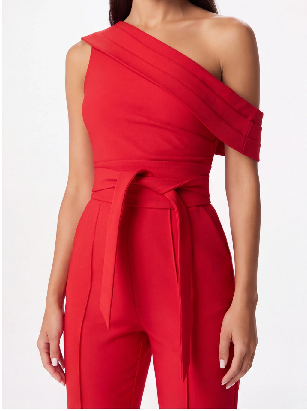 Avenyl Red SOFIE Asymmetric Jumpsuit with Elegant Design & Comfo