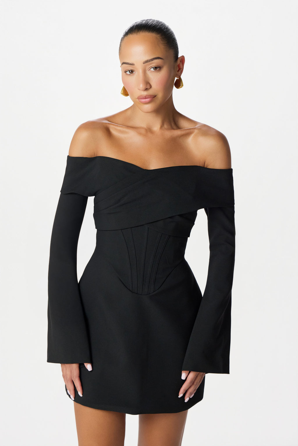 BONNIE Bardot Mini Dress in Black Position 4