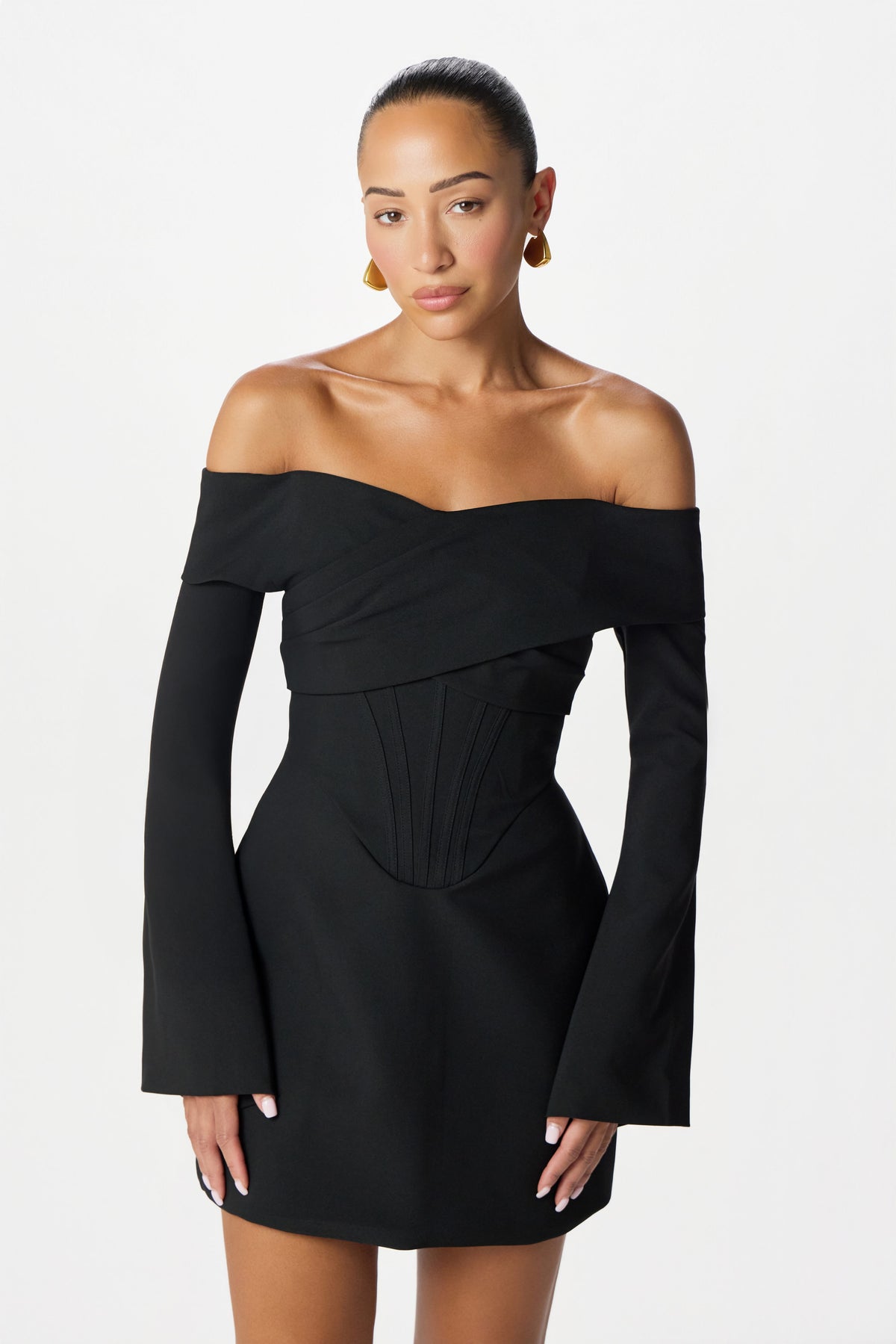 BONNIE Bardot Mini Dress in Black Position 4