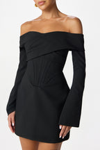 BONNIE Bardot Mini Dress in Black Position 5