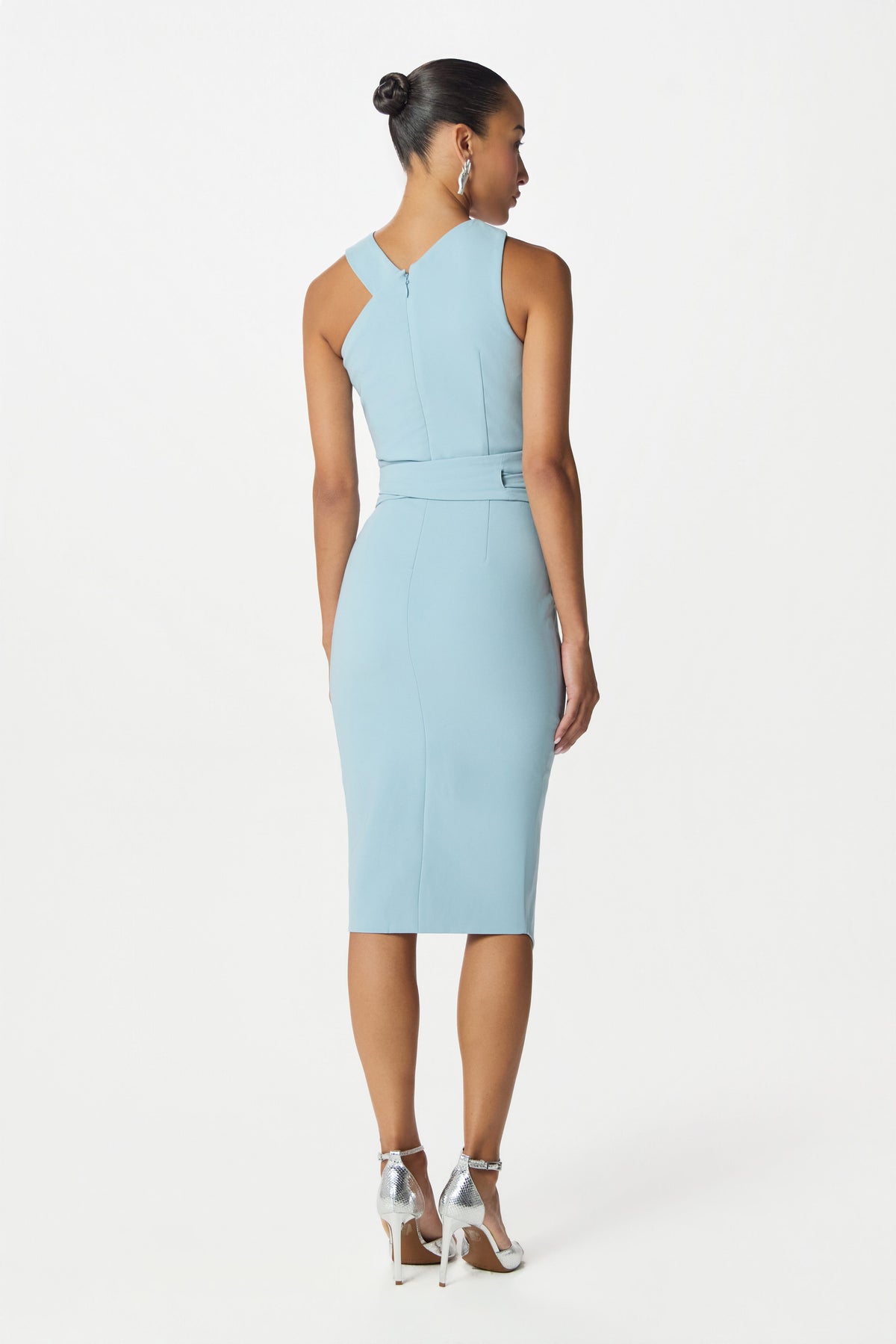 BRIELLE Halter Neck Midi Dress in Light Blue Position 3
