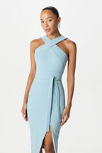 BRIELLE Halter Neck Midi Dress in Light Blue Position 4