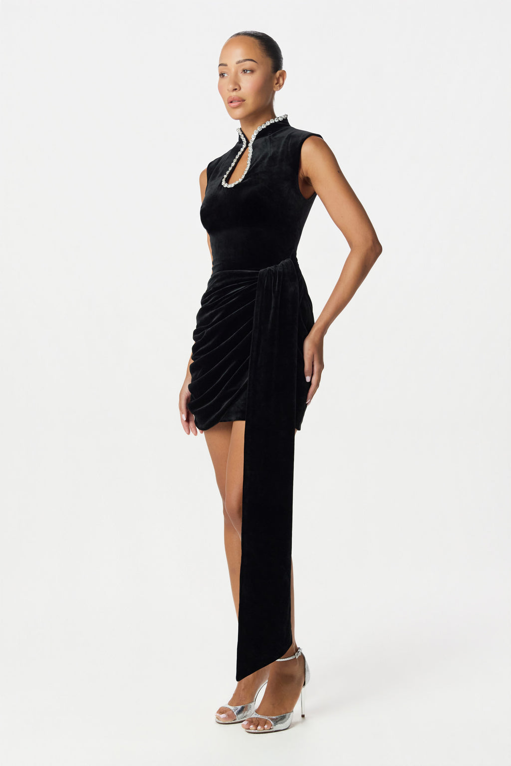 CELINA Velvet Mini Dress in Black Position 2